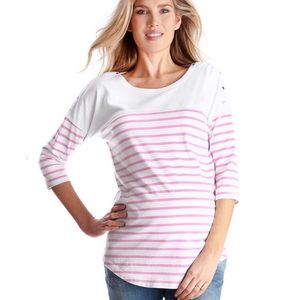 Neon Pink Striped Cotton Maternity & Nursing Top
